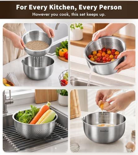 304 Stainless Steel Fine Mesh Colander Set, 2QT Large Capacity