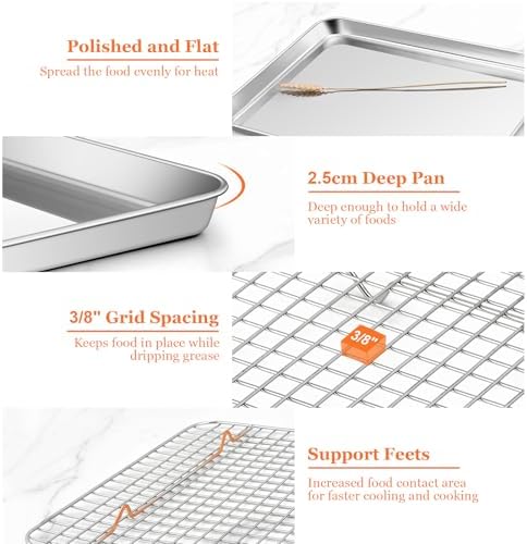 Half Sheet Baking Pan & Wire Rack, Leonyo 17.5" x 13" Large Stainless