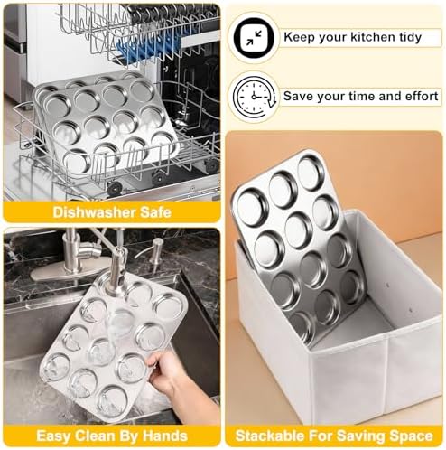 P&P CHEF 12-Cup Muffin Top Pan, Cupcake Pan with Shallow Side, 2PC &