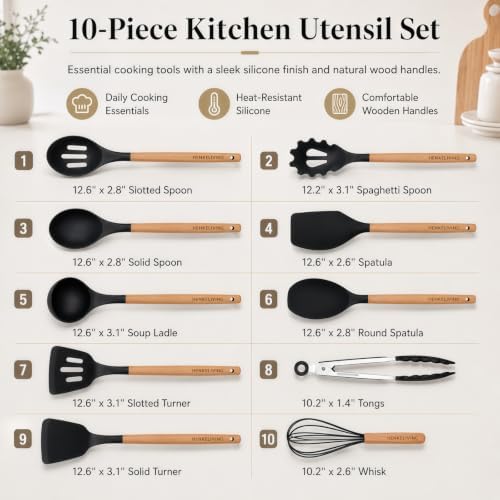 Silicone 10 Pcs Kitchen Cooking Utensils Set, Recycled Materials
