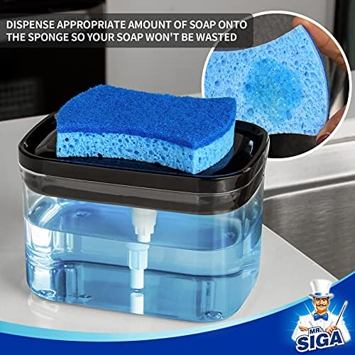 MR.SIGA Dish Soap Dispenser with Sponge Holder, Black