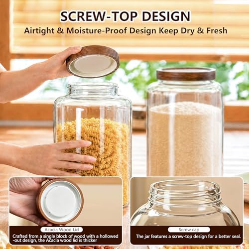 Joypeace 2 Pack 1.2 Gallon Large Glass Jars with Airtight Screw-On