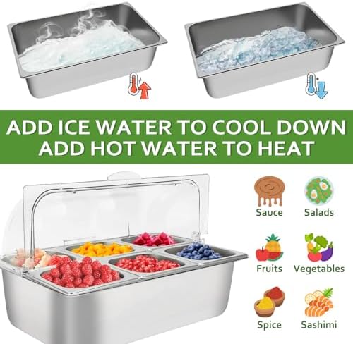 Countertop Ice Food Serving Display Tray, 6-Pan Cold Condiment Station