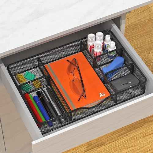 VyGrow Desk Drawer Organizer, Metal Mesh Drawer Organizer Tray with 6