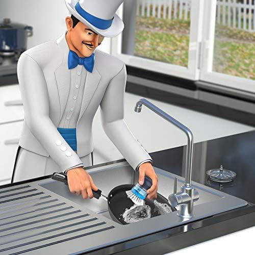 MR.SIGA Soap Dispensing Palm Brush Storage Set, Navy/Blue