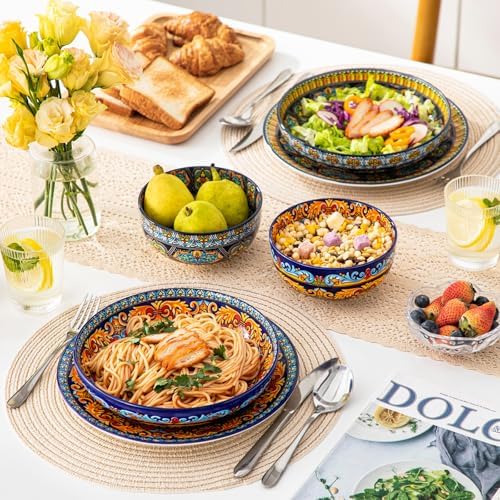 vancasso Pasta Bowls Set of 4, 42oz Ceramic Salad Serving Bowls