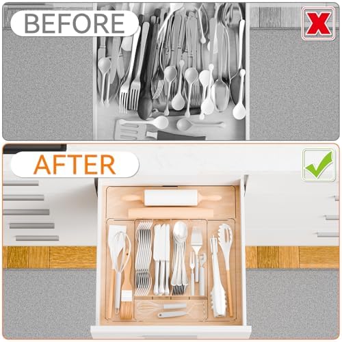 Yieach Acrylic Clear Expandable Kitchen Utensil Drawer Organizer and