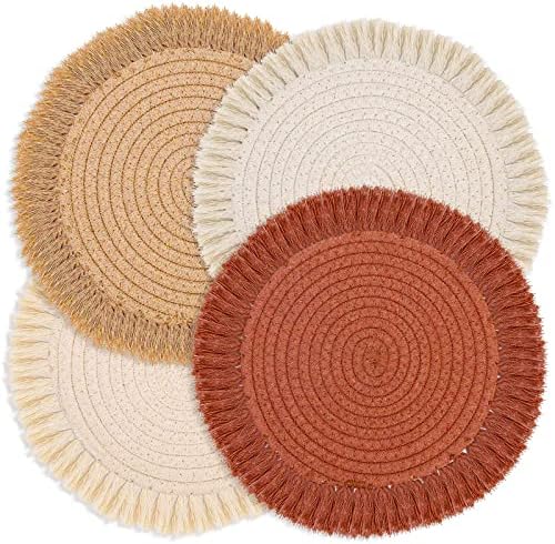 13 Inch Round Cotton Placemat Set of 4 Boho Placemats Table Mats Woven
