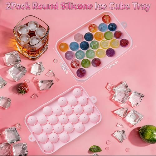 Small Ice Ball Mold, 2Pack Ice Cube Tray with Lid, 25 Cavities Round