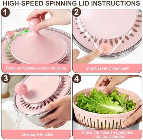 Stainless Steel Salad Spinner Large, Vegetables Fruits Wash Bowl with Strainer, Lettuce Spinner Dryer with Lid and 5 Blades Slicer, Egg Yolk Strainer, Shredder for Efficient Salad Preparation 5.3Qt