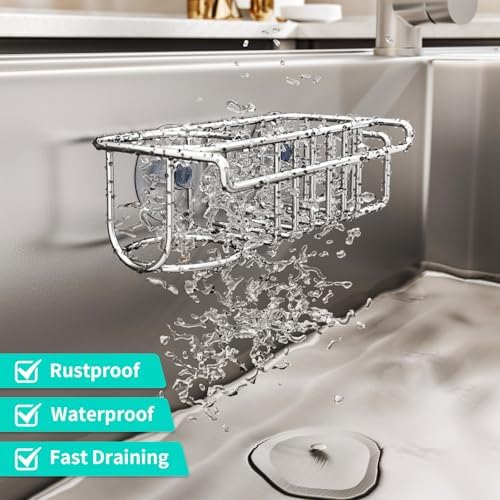 HapiRm 4 in 1 Stainless Steel Sink Caddy, Silver