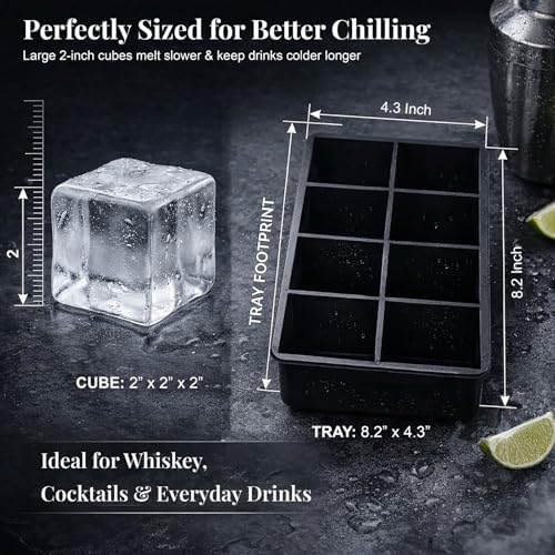 2in Silicone Ice Cube Tray - Ice Cube Molds for 8 Large Ice Cubes