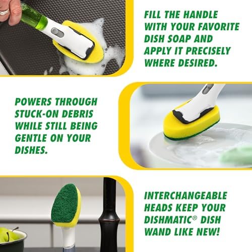 Libman Dishmatic I-Stand Dish Wand Kit, 3 Sponge Refills