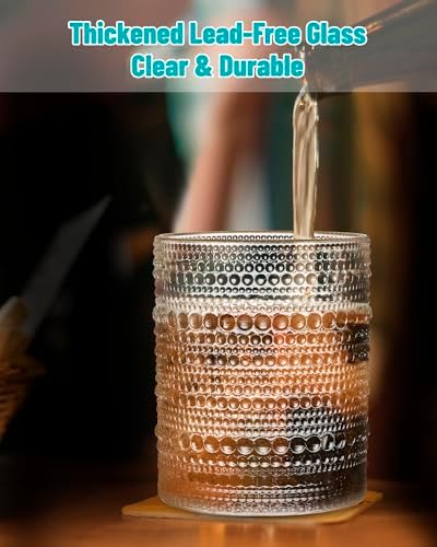 Vintage Dot Pattern Drinking Glasses Set of 6, 14.5 oz Short Glass