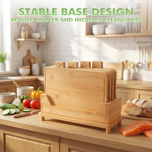 4-Piece Bamboo Cutting Board Set with Elevated Holder