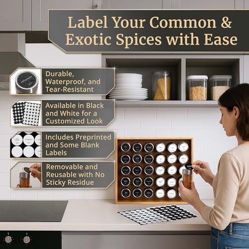 BOURBON & BARREL Wooden Spice Rack Organizer with Glass Jars