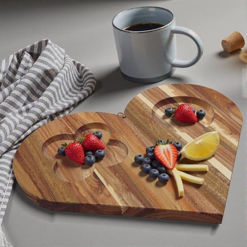 Double-Sided Acacia Wood Heart Cutting Board & Serving Tray Set - XO