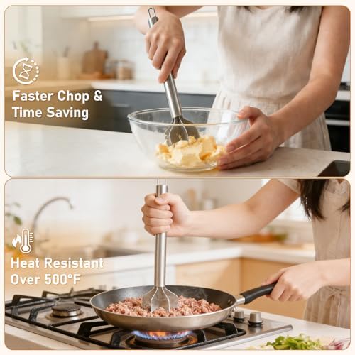 Meat Masher, 6 Blade Stainless Steel Ground Beef Chopper Kitchen Tool