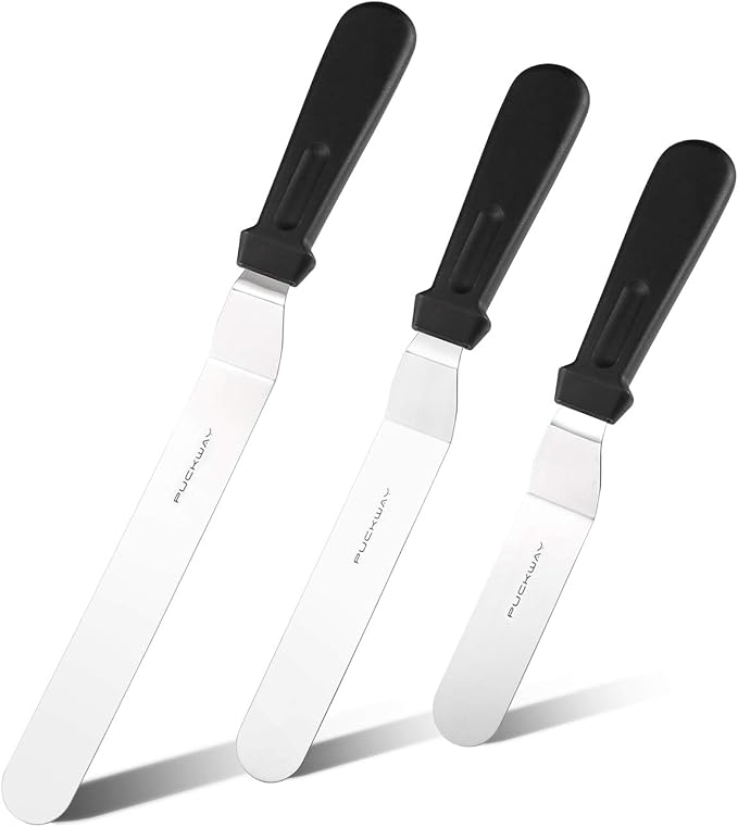 Offset Frosting Cake Knife set of 3 Black 6 8 & 10 Inch Angled Icing Spatula by PUCKWAY