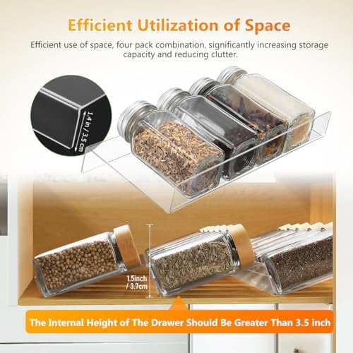 BESTOYARD Expandable Spice Rack Drawer Organizer 4 piece Clear Acrylic