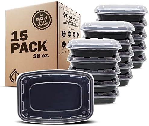 Freshware Meal Prep Containers [15 Pack] 1 Compartment Food Storage