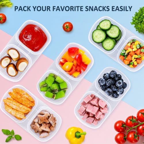 Caperci 5-Pack 8oz 2 Compartment Snack Containers with Lids, Clear
