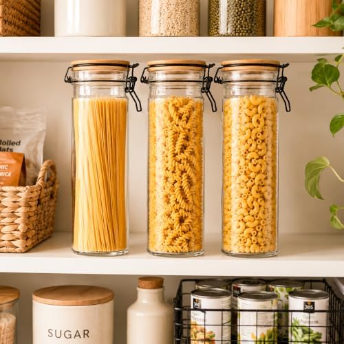 (3 Pack) 69oz Tall Airtight Glass Jars With Bamboo Lids, Food Storage