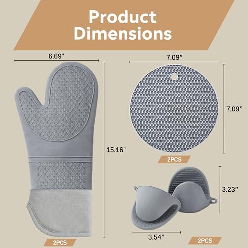 Silicone Oven Mitts and Pot Holders Set, 6 Piece