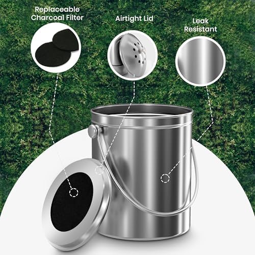 Utopia Kitchen Compost Bin, 1.3 Gallon, Silver