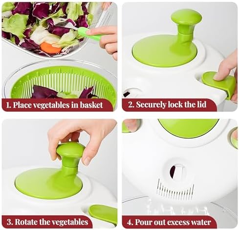 DoubleWave Salad Spinner | Spin & Dry Fruits, Vegetables & Greens Fast | Lettuce Washer with Dual Drain Holes | BPA-Free, Easy to Clean | 5.3 Quart Large Capacity