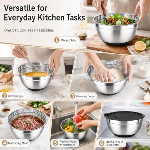 Stainless Steel Mixing Bowls with Lids Set,9PCS Metal Nesting Bowls
