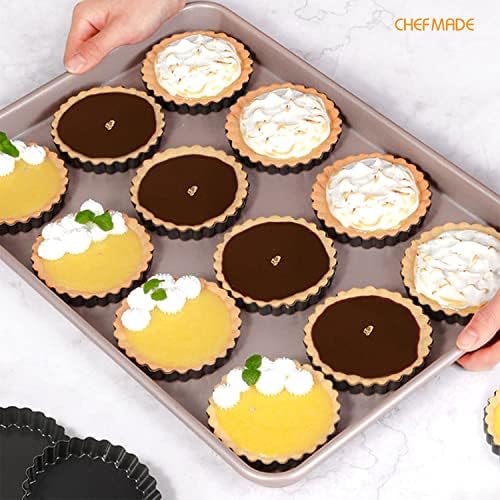 CHEFMADE Round Tart Pan Set, Non-Stick 4 Inch 12Pcs with Removable