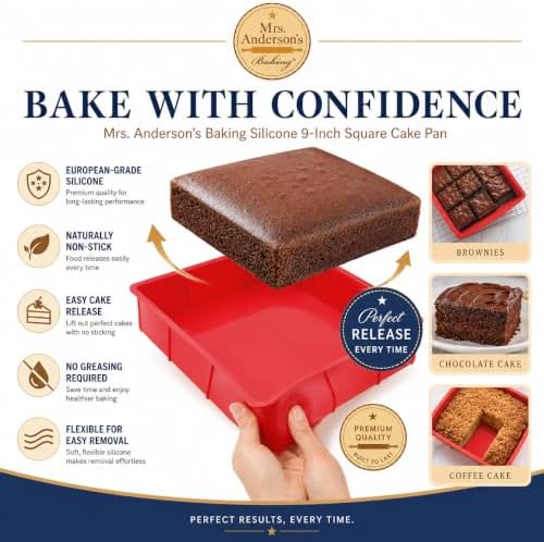 Mrs. Anderson's Baking Silicone 9-Inch Square Cake Pan, BPA Free