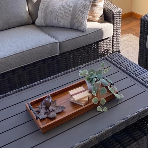 Wooden Serving Tray 20“×8” Black Metal Handles, Decorative Rustic Wood