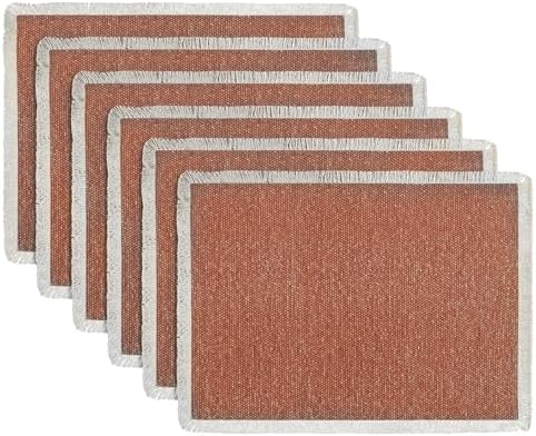 Hausattire Cotton Frayed Placemats Set of 6 Dining Table 13x19 Inch