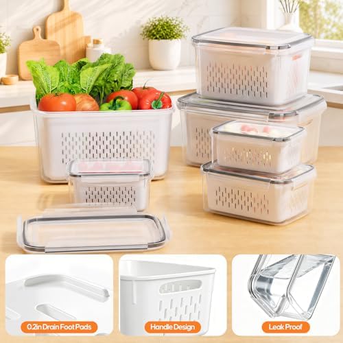 JSCARES 6 Pack Fruit Storage Containers with Removable Colander