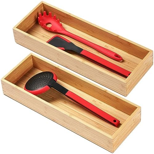 Umilife Bamboo Kitchen Utensils Organizer, Extra Long High Silverware