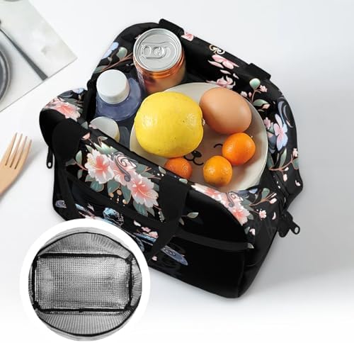Hawaii Sea Turtle Floral Insulated Lunch Container, Black