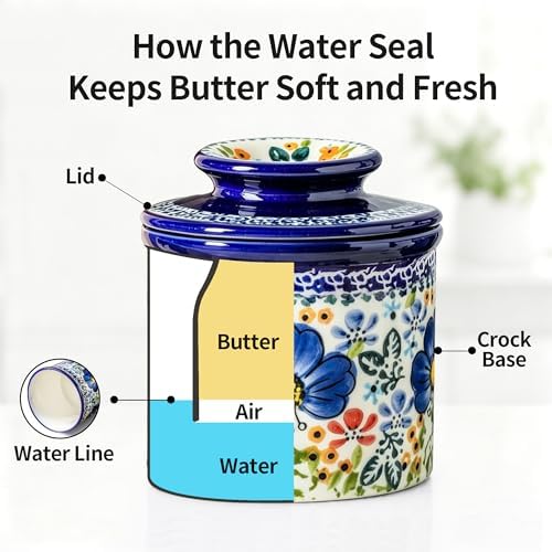 Butter Crock with Lid for Countertop, Ceramic French Butter Keeper