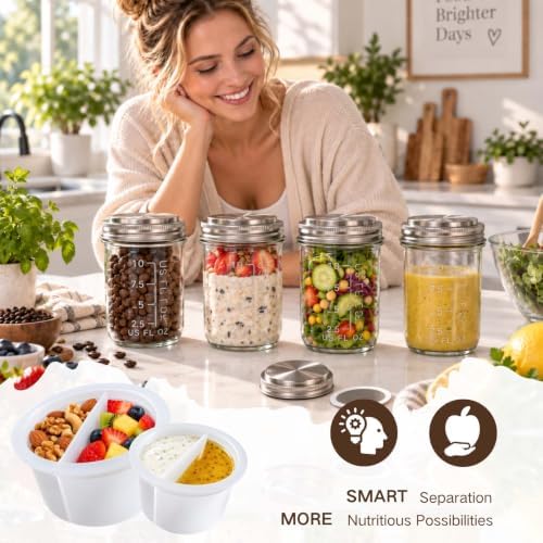 4 Pack Overnight Oats Containers with Lids, Spoons, Snack Cups & Steel