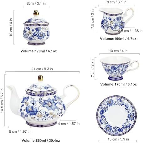 fanquare Porcelain Tea Sets,Blue British Coffee Cups& Saucer Service