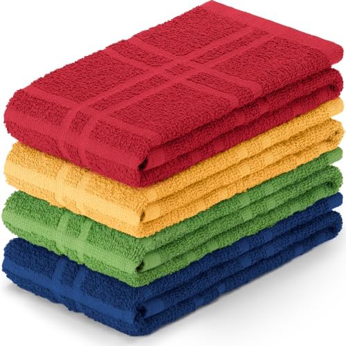 DecorRack Large Kitchen Towels, 100% Cotton, Plaid Rags, 15 x 25