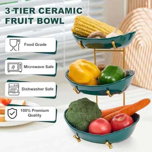3 Tier Ceramic Fruit Bowl for Kitchen Counter