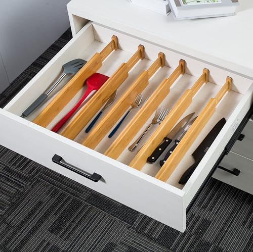 VaeFae Adjustable Bamboo Drawer Dividers and Bamboo Silverware Drawer