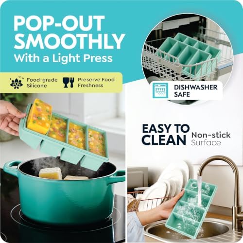 1 Cup Silicone Freezer Trays with Lids, 2 Pack Soup Molds for Meal