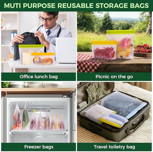 SPLF 10 Pack Stand-Up Reusable Quart Freezer Bags Dishwasher Safe