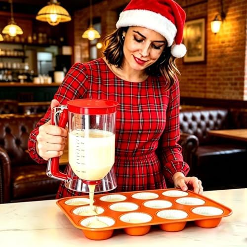 BBSTARZ 4-Cup Pancake Batter Dispenser, Red