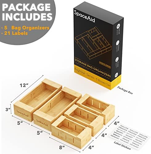 SpaceAid Bag Storage Organizer for Kitchen Drawer, Bamboo Organizer