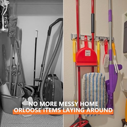 reliahom Broom Holder Wall Mount Mop Hanger Tools organizer 4Racks