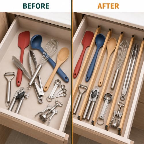 Adjustable Bamboo Drawer Dividers, Expandable Organizer Separators for